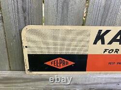 Vtg Karropak Fel-Pro Gasket Sign Metal Double Sided Gas Oil Engine Motor 60s 41