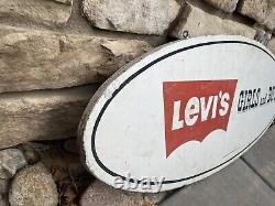 Vtg LEVIS Advertising Store SIGN Wood RED TAB Logo Double Sided Hand Painted 70