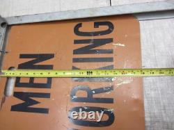 Vtg Men Working Road Construction Double Sided Warning Sign W Stand Flag Holders