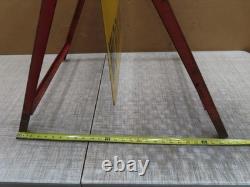 Vtg Men Working Road Construction Double Sided Warning Sign W Stand Flag Holders