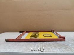 Vtg Men Working Road Construction Double Sided Warning Sign W Stand Flag Holders