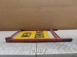 Vtg Men Working Road Construction Double Sided Warning Sign W Stand Flag Holders