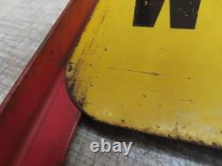 Vtg Men Working Road Construction Double Sided Warning Sign W Stand Flag Holders