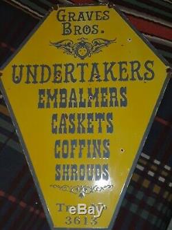 Vtg Mortuary Undertakers Double sided porcelain Adv. Sign