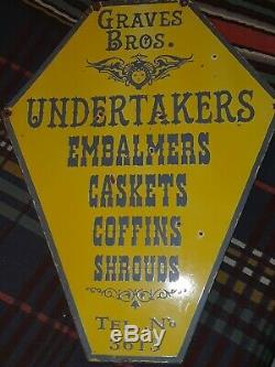 Vtg Mortuary Undertakers Double sided porcelain Adv. Sign