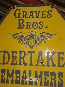 Vtg Mortuary Undertakers Double sided porcelain Adv. Sign