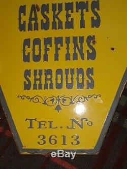 Vtg Mortuary Undertakers Double sided porcelain Adv. Sign