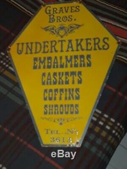 Vtg Mortuary Undertakers Double sided porcelain Adv. Sign