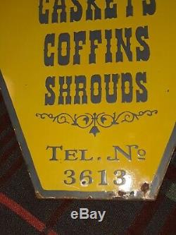 Vtg Mortuary Undertakers Double sided porcelain Adv. Sign