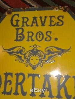 Vtg Mortuary Undertakers Double sided porcelain Adv. Sign