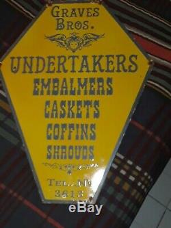 Vtg Mortuary Undertakers Double sided porcelain Adv. Sign