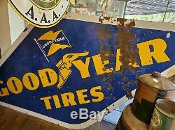 Vtg Original 1940's Goodyear Tires Double Sided 10 Foot Gas Oil Porcelain Sign