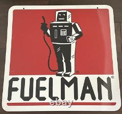 Vtg Original Fuelman Gas Station fuel Advertising Sign 24x24 Double Sided robot