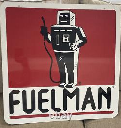 Vtg Original Fuelman Gas Station fuel Advertising Sign 24x24 Double Sided robot