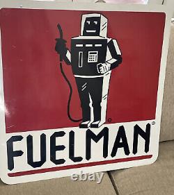 Vtg Original Fuelman Gas Station fuel Advertising Sign 24x24 Double Sided robot