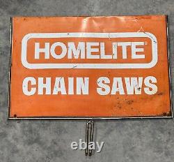 Vtg Original Homelite Advertising sign Double Sided Rack topper Chain saw Sign