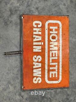 Vtg Original Homelite Advertising sign Double Sided Rack topper Chain saw Sign