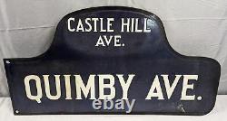 Vtg Porcelain Double Sided Street Sign Castle Hill Ave. Quimby Ave. Bronx NY