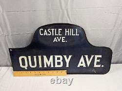 Vtg Porcelain Double Sided Street Sign Castle Hill Ave. Quimby Ave. Bronx NY