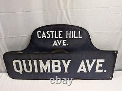 Vtg Porcelain Double Sided Street Sign Castle Hill Ave. Quimby Ave. Bronx NY