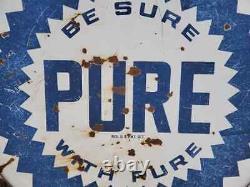 Vtg Pure Oil Gas Station Advertising Dsp Double Sided Porcelain Sign In Ring 60