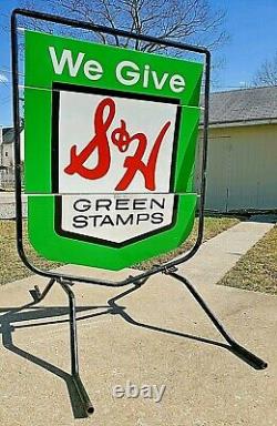 Vtg S&H Green Stamps Double Sided Large Curbside Wind Spinner Sign Stand 54x39