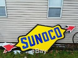 Vtg Sunoco Gas Station Gasoline Motor Oil Double Sided Porcelain Sign 11' Feet