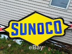 Vtg Sunoco Gas Station Gasoline Motor Oil Double Sided Porcelain Sign 11' Feet