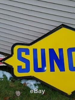 Vtg Sunoco Gas Station Gasoline Motor Oil Double Sided Porcelain Sign 11' Feet