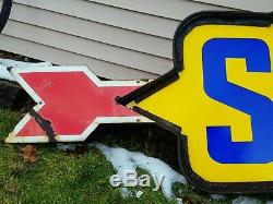 Vtg Sunoco Gas Station Gasoline Motor Oil Double Sided Porcelain Sign 11' Feet