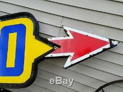 Vtg Sunoco Gas Station Gasoline Motor Oil Double Sided Porcelain Sign 11' Feet