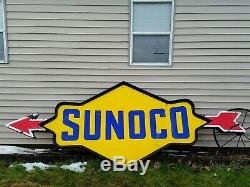 Vtg Sunoco Gas Station Gasoline Motor Oil Double Sided Porcelain Sign 11' Feet