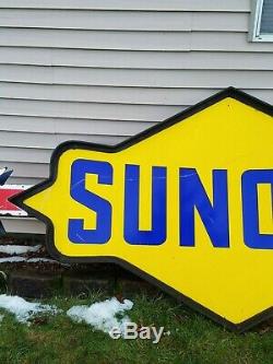 Vtg Sunoco Gas Station Gasoline Motor Oil Double Sided Porcelain Sign 11' Feet