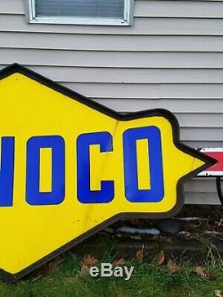 Vtg Sunoco Gas Station Gasoline Motor Oil Double Sided Porcelain Sign 11' Feet