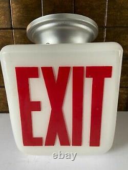 Vtg White Double Sided Exit Light Sign Fixture Cinema Movie Theater 1950