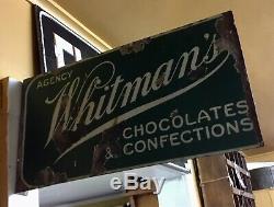 Vtg Whitman's Chocolates & Confections Candy Double Sided Flange Porcelain Sign