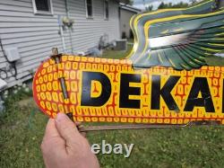 Vtg c. 1950s DEKALB Corn Seed Tin Flying Ear Weathervane Double Sided Sign Nice