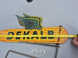 Vtg c. 1950s DEKALB Corn Seed Tin Flying Ear Weathervane Double Sided Sign Nice