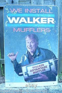 WALKER MUFFLERS JOHN MADDEN Sign vintage double sided gas station repair shop ad