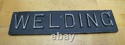 WELDING Old Double Sided Embossed Metal Sign Fabrication Repair Shop Advertising