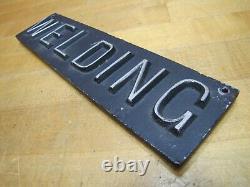WELDING Old Double Sided Embossed Metal Sign Fabrication Repair Shop Advertising