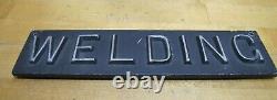 WELDING Old Double Sided Embossed Metal Sign Fabrication Repair Shop Advertising