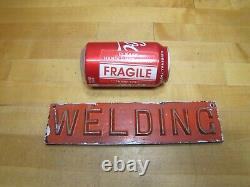 WELDING Old Double Sided Embossed Metal Sign Fabrication Repair Shop Advertising