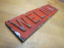 WELDING Old Double Sided Embossed Metal Sign Fabrication Repair Shop Advertising