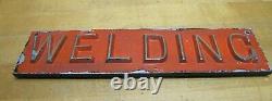 WELDING Old Double Sided Embossed Metal Sign Fabrication Repair Shop Advertising