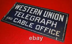 WESTERN UNION TELEGRAPH Sign 1930's Original Porcelain 24 x 12 DOUBLE SIDED