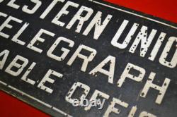WESTERN UNION TELEGRAPH Sign 1930's Original Porcelain 24 x 12 DOUBLE SIDED