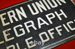 WESTERN UNION TELEGRAPH Sign 1930's Original Porcelain 24 x 12 DOUBLE SIDED