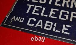 WESTERN UNION TELEGRAPH Sign 1930's Original Porcelain 24 x 12 DOUBLE SIDED