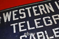 WESTERN UNION TELEGRAPH Sign 1930's Original Porcelain 24 x 12 DOUBLE SIDED